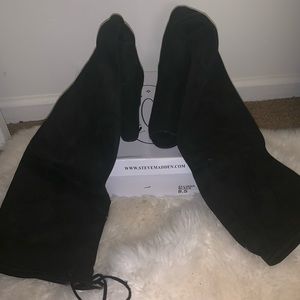 Steve Madden Black Elliana Knee High Peep toe